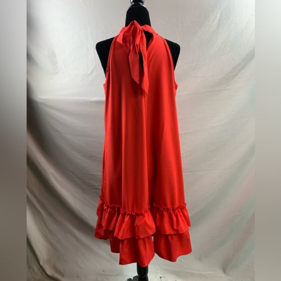 Red Layered Hem Halter Neck Dress - Picture 8 of 9